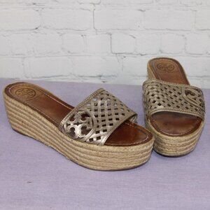 Tory Burch lattice espadrille platform wedge sandals